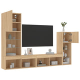 4 Piece TV Wall Units with LED Sonoma Oak Engineered Wood 3216649