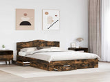 Bed Frame with Drawer Smoked Oak 140 x 200 cm Engineered Wood 3413188