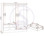 ZNTS Nevada 4 Door 2 Drawer Mirrored Wardrobe 100-101-076