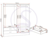 ZNTS Nevada 4 Door 2 Drawer Mirrored Wardrobe 100-101-076