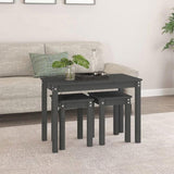 Nesting Tables 3 pcs Grey Solid Wood Pine 824980
