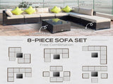 8 Pieces PE Rattan Corner Sofa with Thick Cushions, Aluminium Outdoor Rattan Garden Furniture T3398P320006