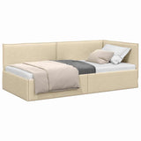 Corner Bed Frame with Headboard Cream 90 x 190 cm Velvet 42016461