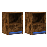 ZNTS Bedside Cabinets with LED Lights 2 pcs Smoked Oak Engineered Wood 852028