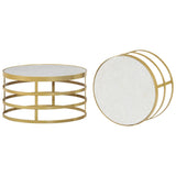 2 Piece Coffee Table Set Marble Brass and White 285911