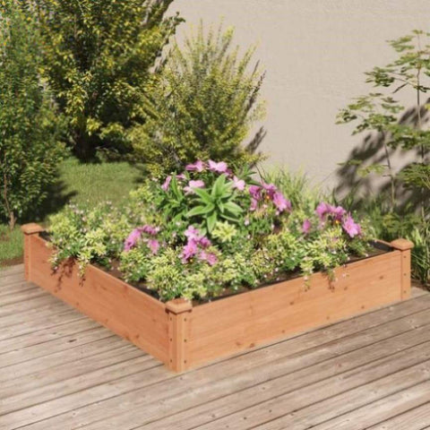ZNTS Garden Raised Bed with Liner Brown 120x120x25 cm Solid Wood Fir 364293