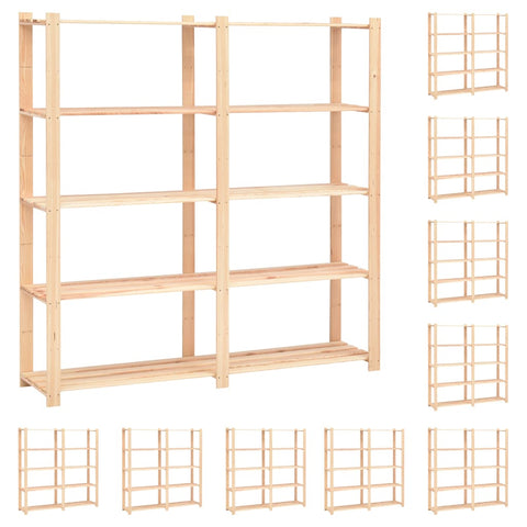 5-Tier Storage Racks 10 pcs 170x38x170 cm Solid Pinewood 500 kg 3051112