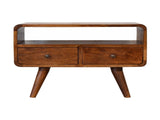 Solid Wood Mini Chestnut Curved Media Unit, 2 Drawers and Open Slot, Dark Brown B2743P402944