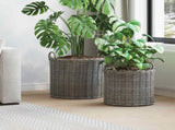 Planter Basket with Storage 2 pcs Grey Lacak Rattan 42020951