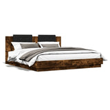 Bed Frame with LED without Mattress Smoked Oak 160x200 cm 3210000