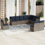 10 Piece Garden Sofa Set with Cushions Grey Poly Rattan 3217801