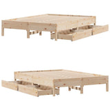 ZNTS Bed Frame without Mattress 135x190 cm Double Solid Wood Pine 3301725
