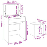 Dressing Table and Stool White 60x40x113.5 cm 848213