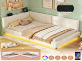 3ft Single Boucle Bed Frame Smart RGB LED Lights & Charging Station, Hexagon Tufted Headboard N652P500087W