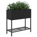 ZNTS Garden Planter with Shelf Black Poly Rattan 366387