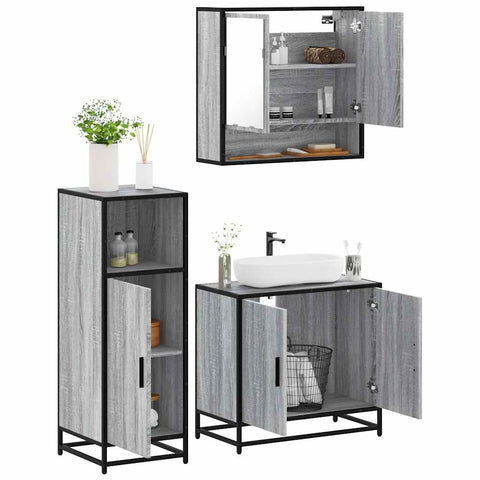 3 Piece Bathroom Furniture Set Grey Sonoma Engineered Wood 3300978
