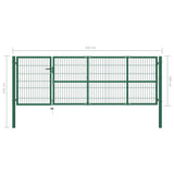 Garden Fence Gate with Posts 350x100 cm Steel Green 142569