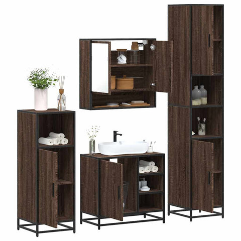 ZNTS 4 Piece Bathroom Furniture Set Brown Oak Engineered Wood 3301239