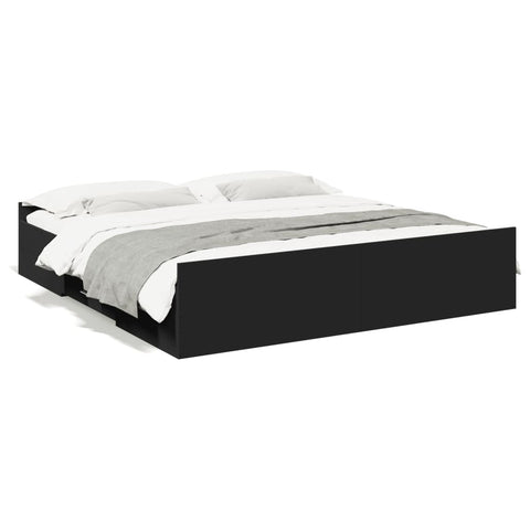 ZNTS Bed Frame with Drawers Black 200x200 cm Engineered Wood 3280266