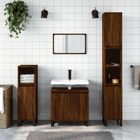 ZNTS 3 Piece Bathroom Cabinet Set Brown Oak Engineered Wood 3187804