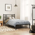 ZNTS Metal Bed Frame without Mattress with Headboard Black 107x203cm 376320