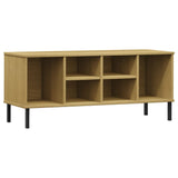 Shoe Rack with Metal Legs Brown 106x35x45 cm Solid Wood OSLO 350994