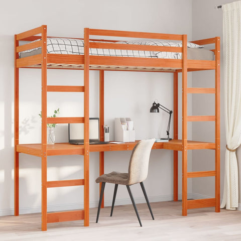 Loft Bed Frame without Mattress Wax Brown 75x190 cm Small Single Solid Wood Pine 3308576