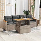 5 Piece Garden Sofa Set with Cushions Grey Poly Rattan Acacia 3327434