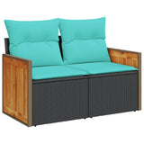 Garden Sofa with Cushions 2-Seater Black Poly Rattan 366037