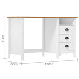 Desk Hill with 3 Drawers 120x50x74 cm Solid Pine Wood 288998