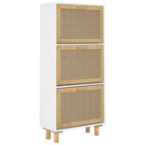 Shoe Cabinet White 52x25x115 cm Engineered Wood&Natural Rattan 345648