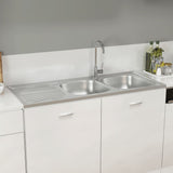 Kitchen Sink with Double Sinks Silver 1200x500x155 mm Stainless Steel 147238
