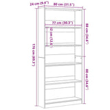 Bookcase Black Oak 80x24x176 cm Engineered Wood 862456