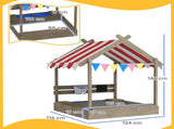 House-Designed Wooden Sandbox, Outdoor Sandpit, with Blackboard, Toys, Sink, Seats, Flags, for Ages T3398P348079