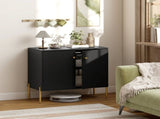 Sideboard Buffet Cabinet, Coffee Bar Cabinet with Fluted Doors and Adjustable Shelf, Black T3398P552581