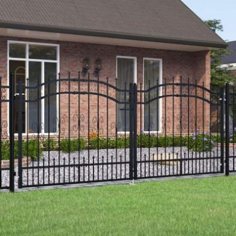 ZNTS Fence Gate with Spear Top Black 305x173 cm Powder-coated Steel 151096