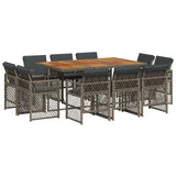11 Piece Garden Dining Set with Cushions Grey Poly Rattan 3210854