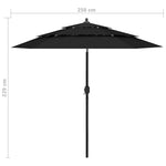 3-Tier Garden Parasol with Aluminium Pole Black 2.5 m 313866