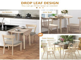Folding Dining Table for 4, Round Drop Leaf Table, Modern Space Saving Small Kitchen Table with Wood T3398P343147