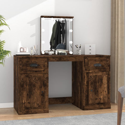Dressing Table with LED Smoked Oak 130x50x132.5 cm 3185348