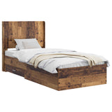 Bed Frame with Storage and Headboard Old Wood 100 x 200 cm 3414147
