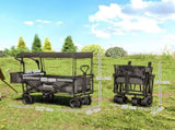 Folding Trolley Cart Storage Wagon Beach Trailer 4 Wheels with Handle Overhead Canopy Cart Push Pull T3398P348598