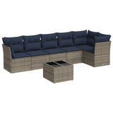 7 Piece Garden Sofa Set with Cushions Grey Poly Rattan 3217671