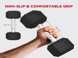 Hex Dumbbell Set with Weights Storage Rack, Rubber Coated Dumbbells, Non-Slip Chrome Handles, T3398P376772