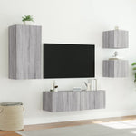 ZNTS 4 Piece TV Wall Cabinets with LED Lights Grey Sonoma 3216886