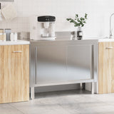 Kitchen Work Table with Sliding Doors Stainless Steel 376441