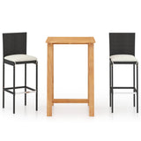 3 Piece Garden Bar Set with Cushions Poly Rattan Black 3095425