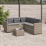 ZNTS Garden Sofa with Table and Cushions L-Shaped Grey Poly Rattan 369041