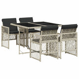 5 Piece Garden Dining Set with Cushions Light Grey Poly Rattan 3210719