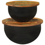 2 Piece Coffee Table Set Black Solid Wood Reclaimed 351753